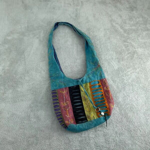 Colorful Boho Shoulder Bag With Embroidered Design & Stripes  3706